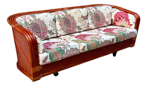 Bamboo and Rattan Sofa attributed to Maugrion for Roche Bobois, France, 1980s