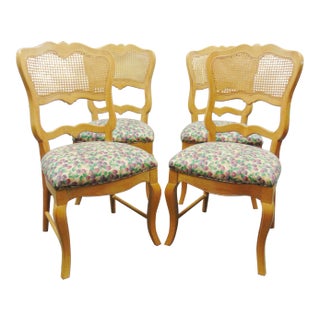 French Style Caned & Upholstered Side Chairs - Set of 4 For Sale
