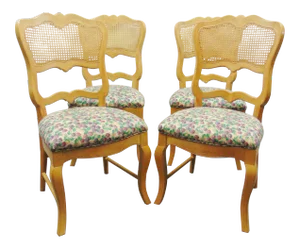 French Style Caned & Upholstered Side Chairs - Set of 4