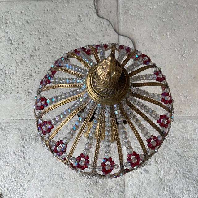 Antique Gilt Brass and Glass Beaded Lamp For Sale In Miami - Image 6 of 12