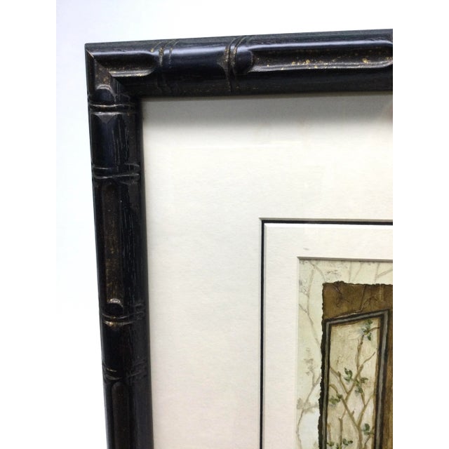 Beautiful framing with double layers of matting and a heavy faux bamboo carved frame. I am actually pricing this for the...