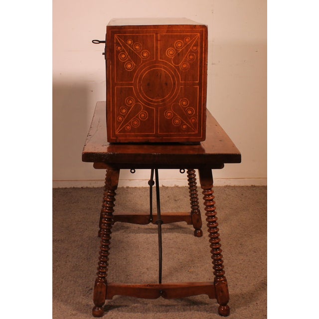 16th Century Renaissance Bargueno in Walnut and Fruitwood Marquetry For Sale - Image 12 of 15