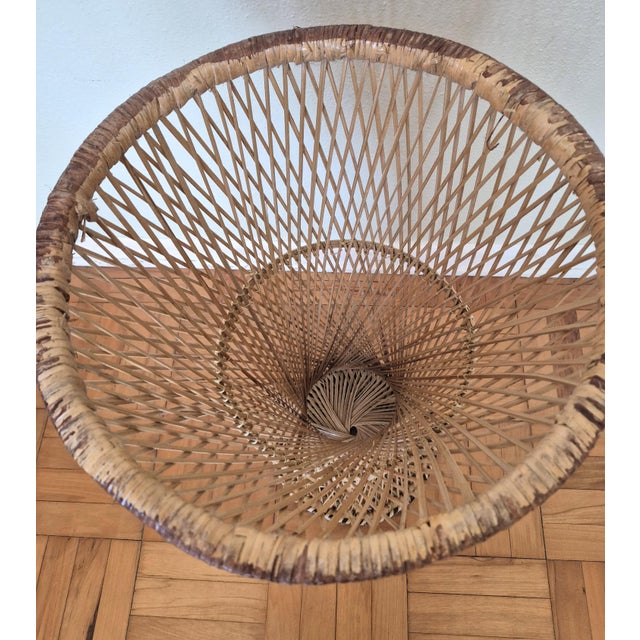 Wood Vintage Hand Woven Wicker Plant Stand Tall Pedastal 1970's Boho Cottage For Sale - Image 7 of 11