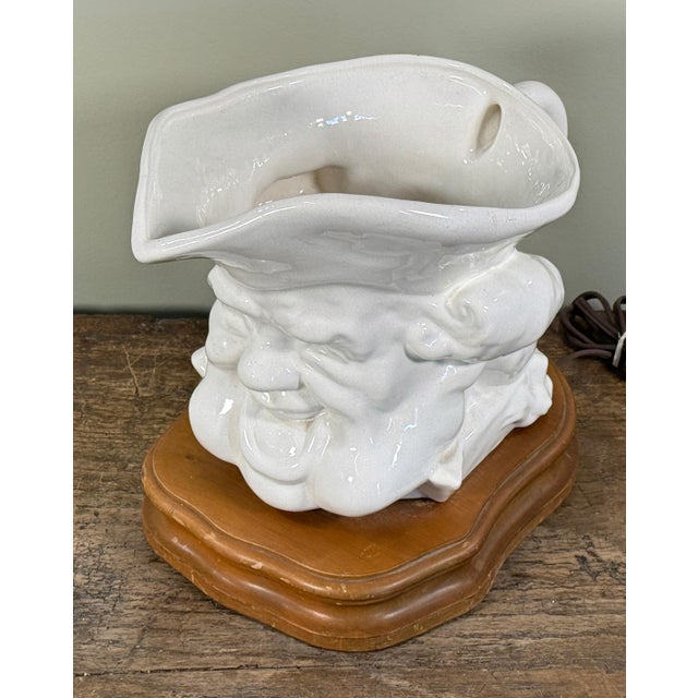 Late 19th Century Antique English Toby Head Ceramic Table Lamp on Wooden Base For Sale - Image 5 of 9