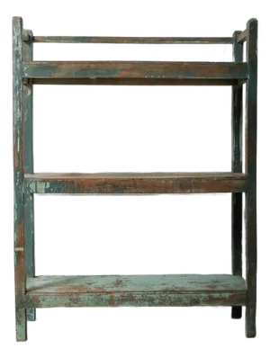 Handcrafted Wooden Shelf With Original Distressed Blue-Green Paint