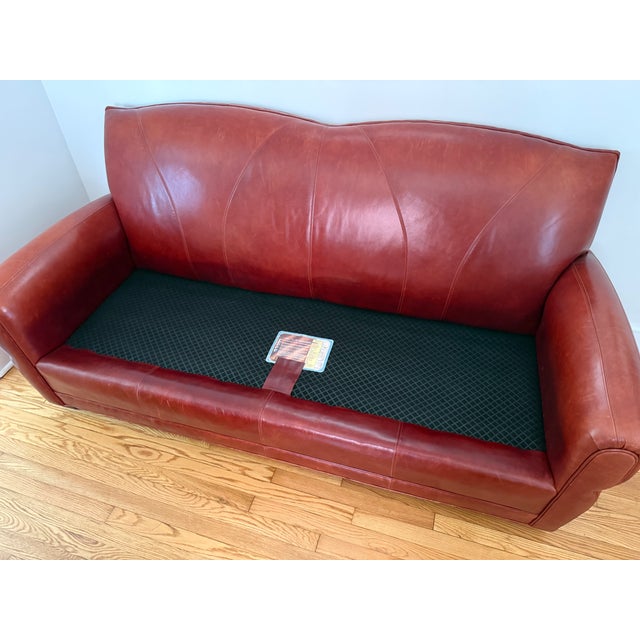 Vintage Ralph Lauren Style Distressed Art Deco Leather Sofa For Sale - Image 16 of 17
