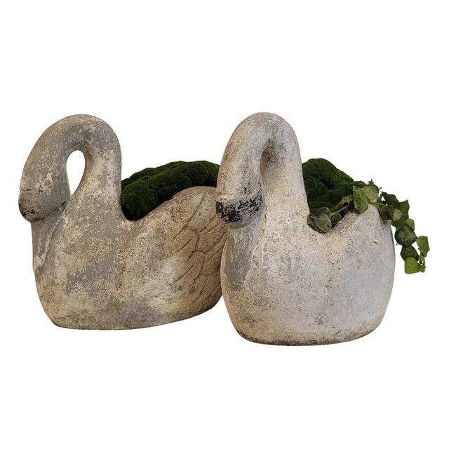 A pair of Gorgeous planters in the shape of beautiful swans, made of concrete, from the first quarter of the 20th century....