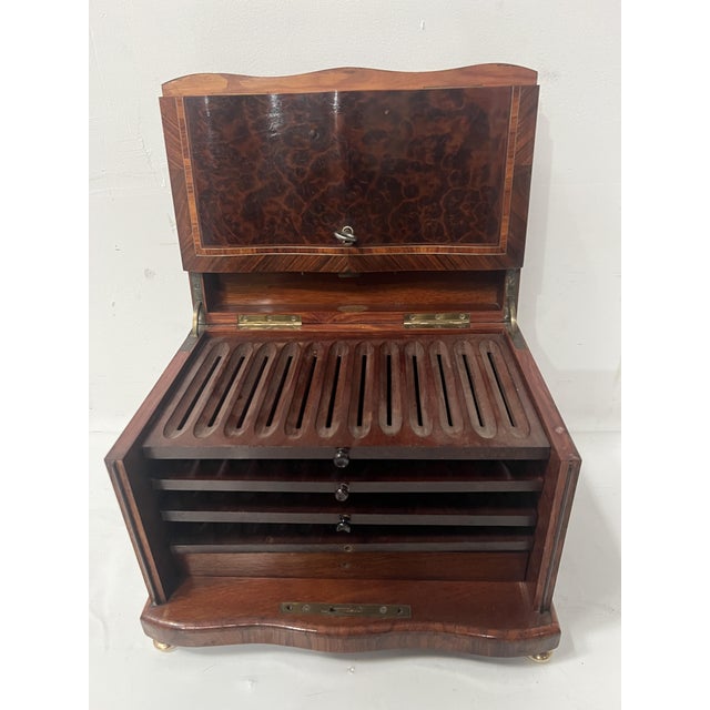 Napoleon iii cigar box in thuya burl and rosewood engraved brass virgin medallion rosewood frame with brass inlay mahogany...