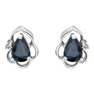 Pear Shaped Sapphire 14k White Gold Studs with Diamond Accent, 2 Pieces For Sale