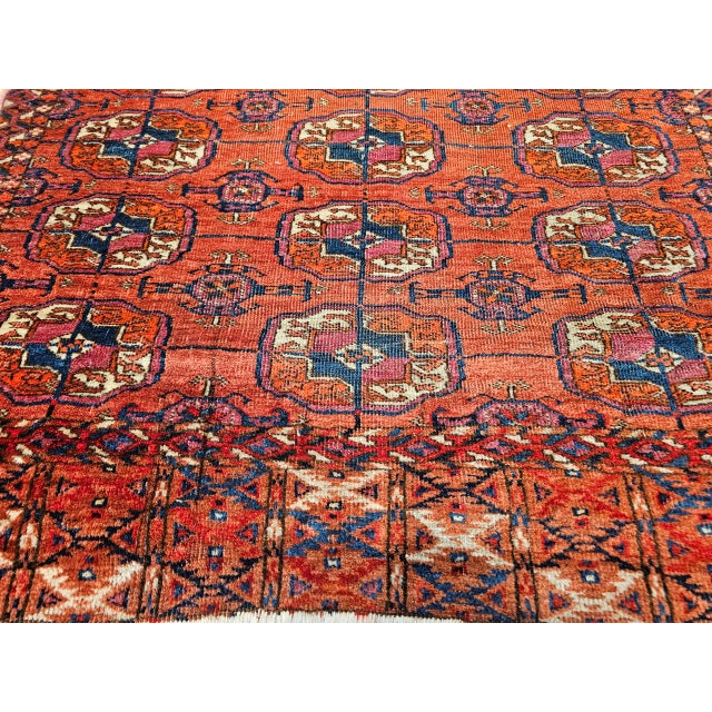 Vintage Turkmen Tekke in Allover Pattern in Red, Navy, Ivory, Blue, Pink For Sale - Image 14 of 18