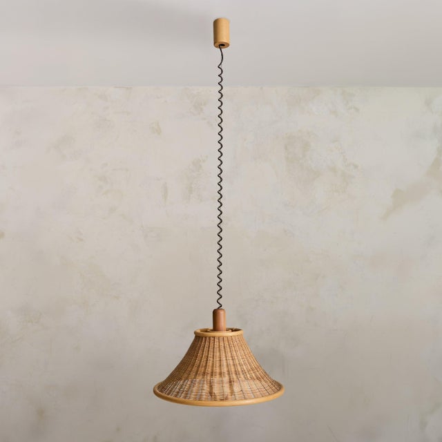 1970s French Wood + Rattan Pendant For Sale In Chicago - Image 6 of 11