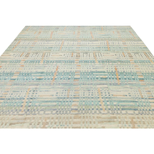 Textile Modern Abstract Plaid Wool Area Rug in Pastel Aqua, Sage & Warm Terracotta 9x12 For Sale - Image 7 of 12