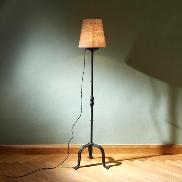 Vintage French Floor Lamp inn Wrought Iron with Tripod Base, 1930s For Sale - Image 4 of 8