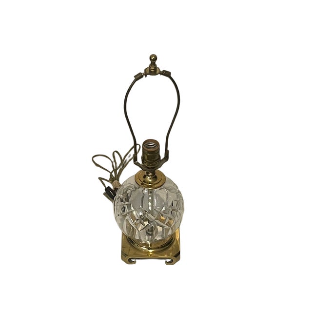 English Vintage Waterford Crystal "Maeve" Globe Table Lamp on Cast Crescent Brass Base For Sale - Image 3 of 5