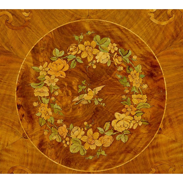 19th Century Carved Walnut Marquetry Center Table, 1870 For Sale - Image 14 of 16