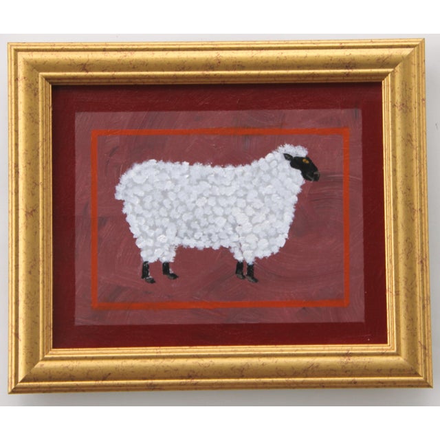 American Black Sheep Americana Folk Art Minimalism Mauve Burgundy Original Oil Painting by Cleo Plowden For Sale - Image 3 of 5
