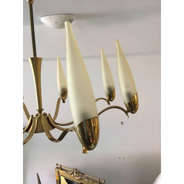 Stilnovo Eight-Arm Brass and Glass Chandelier For Sale In Los Angeles - Image 6 of 7