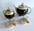 Art Deco Coffe or Tea set with a tea pot, sugar pot and 2 silver and glass cups with catalin handles and coffee beans...