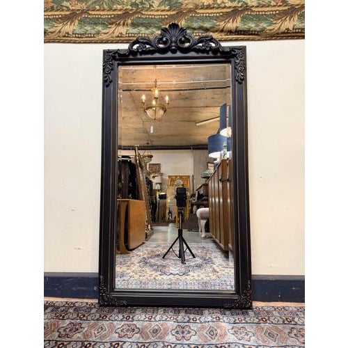 Black Decorative Panel Beveled Mirror For Sale - Image 4 of 4