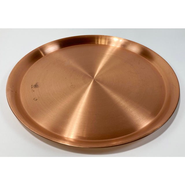Farmhouse Vintage Large Round Copper Serving Tray For Sale - Image 3 of 5