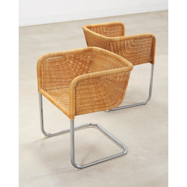Set of Nine Harvey Probber D43 Rattan Wicker Cantilever Chairs For Sale - Image 12 of 18