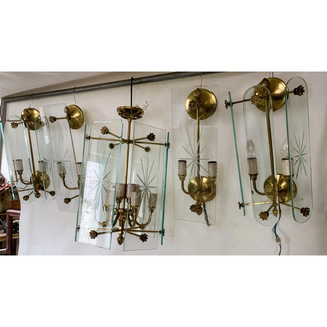 Art Deco Wall Lamps and Chandelier with 12 Lamps, 1970s, Set of 5 For Sale - Image 16 of 18