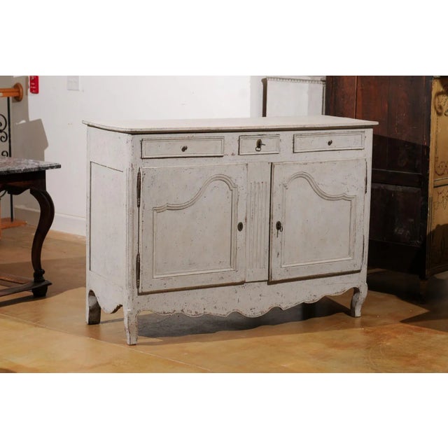 Mid 19th Century French 19th Century Painted Buffet with Drawers, Doors and Distressed Finish For Sale - Image 5 of 12