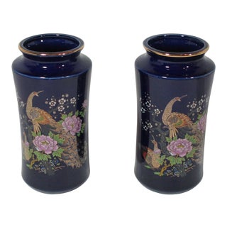 1950s Japanese Peacock Vases - a Pair For Sale