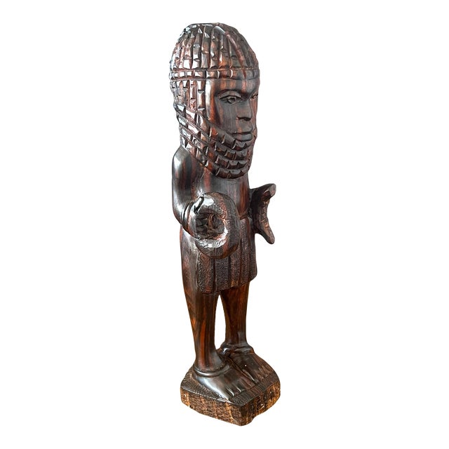 Sculptural African Kuba Hand-Carved Mahogany Figure on Base, Mid-20th Century For Sale