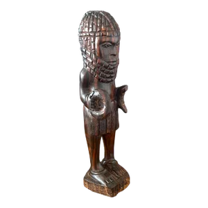 Sculptural African Kuba Hand-Carved Mahogany Figure on Base, Mid-20th Century