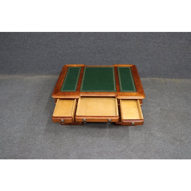 English Croquet Cherry Leather-Top Partners Desk Form Coffee Table For Sale - Image 3 of 16