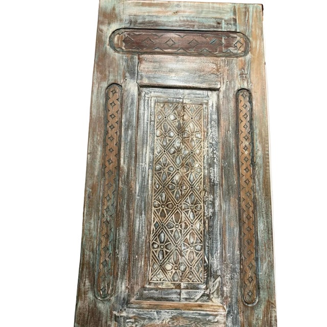 Mid-Century Modern Vintage Carved Wooden Door | Rustic Farmhouse Hinged Barn Door Panel 96x30 For Sale - Image 3 of 6