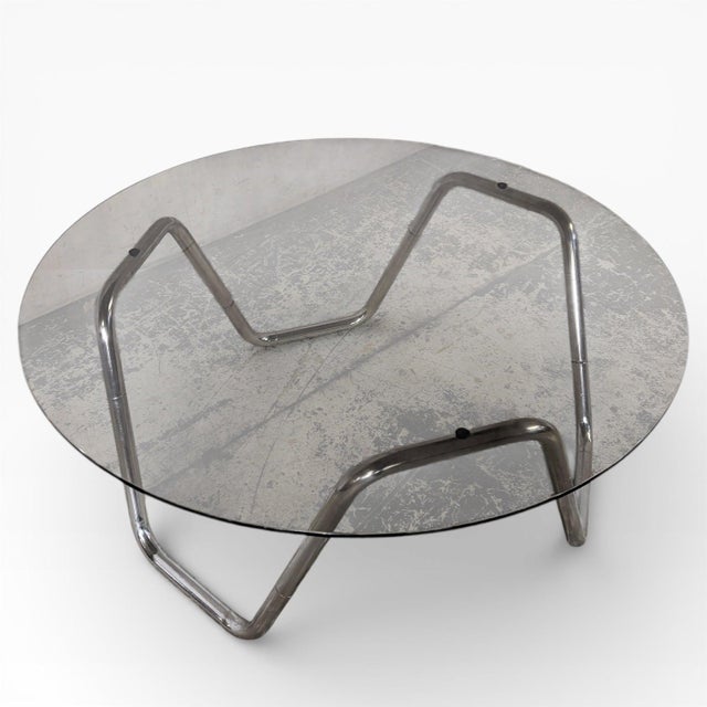Vintage Italian Smoked Glass and Chrome Coffee Table, 1970s For Sale - Image 6 of 7