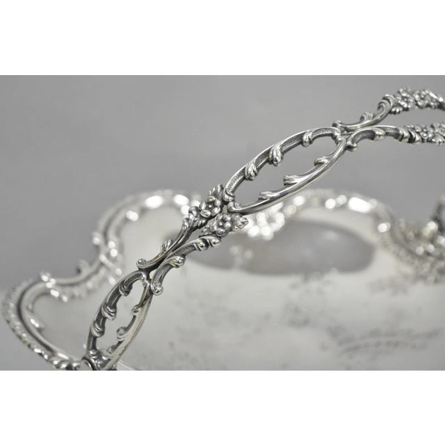 Antique Meriden Silver Plated Floral Repousse Pedestal Brides Wedding Basket For Sale In Philadelphia - Image 6 of 15
