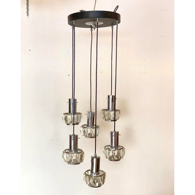 Steel and Crystal Chandelier, 1960s For Sale - Image 9 of 13