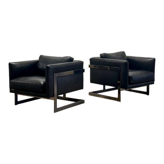 Pair of No. 989 T-Back Cube Lounge Chairs by Milo Baughman for Thayer Coggin For Sale
