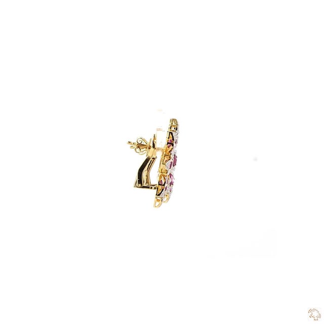 Ruby Red 4.02 Carat Round Brilliant Cut Diamond Ruby Gold Earrings, Pair For Sale - Image 8 of 9