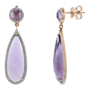 14k Rose Gold 10.77ct Amethyst Dangle Drop Art Deco Earrings - 2 Pieces
