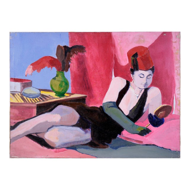 Woman in a Red Hat - Figurative Study Oil by Patricia Gren Hayes For Sale