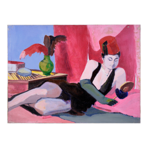 Woman in a Red Hat - Figurative Study Oil by Patricia Gren Hayes
