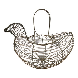 Antique French Wire Hen Chicken Egg Holder Basket For Sale