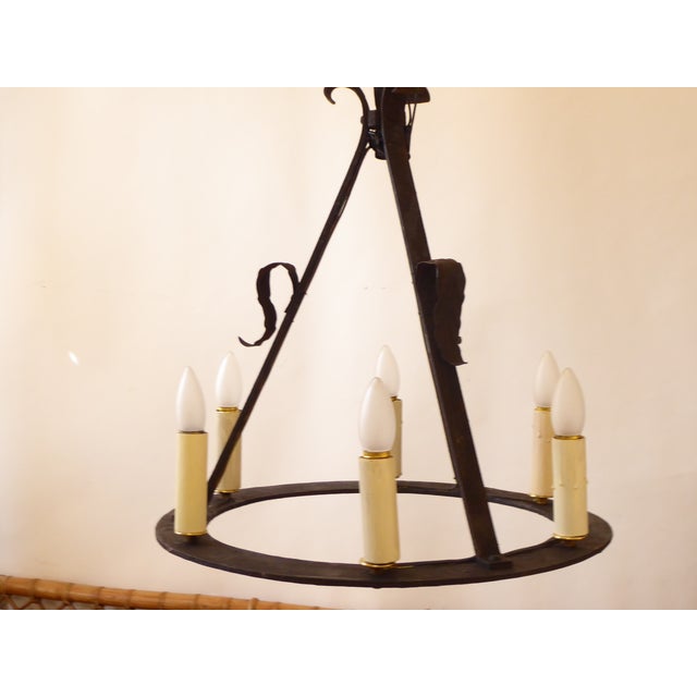 French Antique Iron Chandelier For Sale - Image 3 of 4