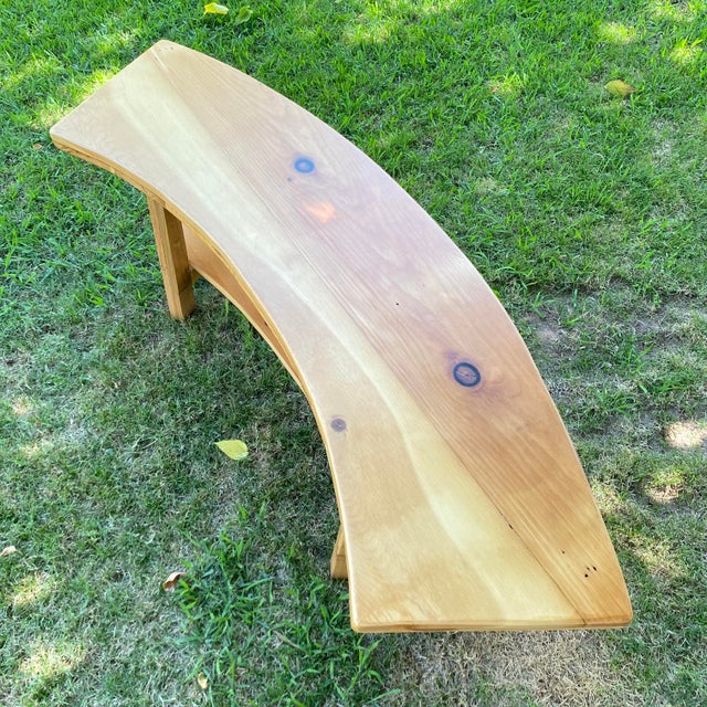 Curved Handcrafted Wood Bench For Sale In Sacramento - Image 6 of 7