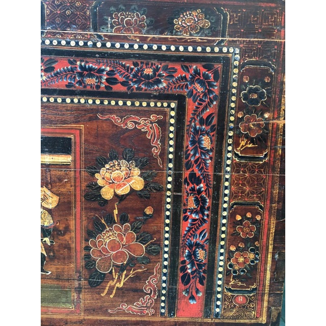 1940s Hand Painted Asian Trunk For Sale - Image 4 of 10