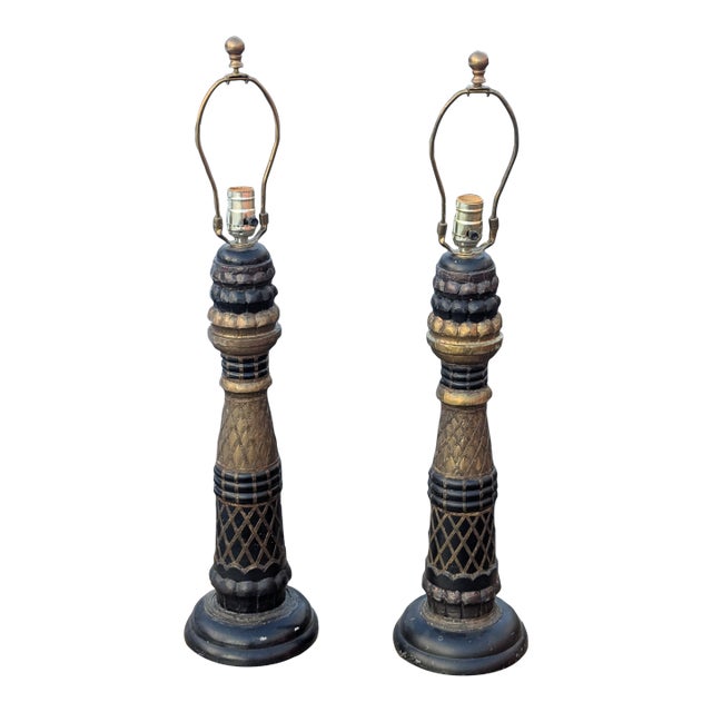 Vintage Unique Ornate Art Deco Style Table Lamps - a Pair For Sale
