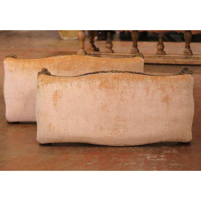 Wood Pair of 19th C. French Louis XV Painted Walnut Benches With Gold Leaf Accents For Sale - Image 7 of 8