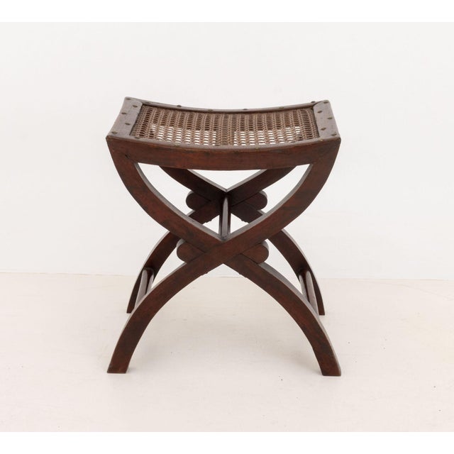 Wood Arts and Crafts Cane-Paneled Mahogany Curule Bench For Sale - Image 7 of 7