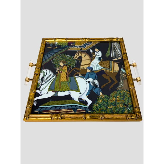 Custom Made by Trouvaille Home Gold Faux Bamboo Tray with Manuel Canovas Fabric in the pattern "Indian Celebration"....