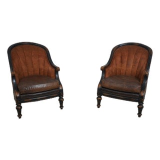 Pair Vanguard Regency Style Leather Seat Chairs For Sale