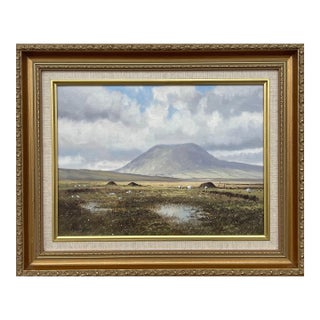 Irish Landscape Art - Original Oil Painting Slemish Mountain County Antrim Ireland by Irish Artist, 1990 Circa For Sale